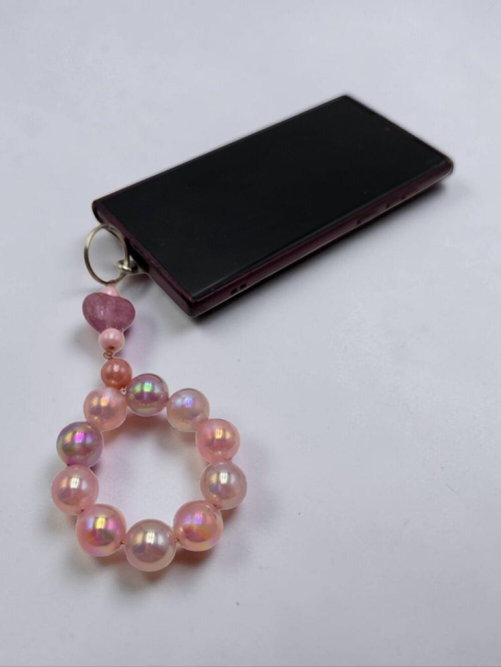 Elegant Pink Phone Charm with Heart Accent Cute Handmade Phone Strap